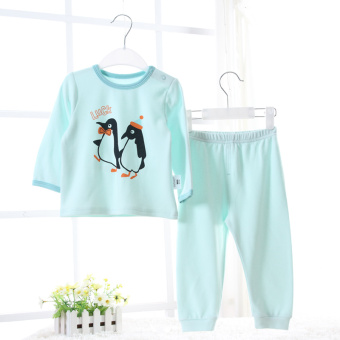 Gambar Bayi perempuan lengan panjang tebal elastis t shirt (Light Blue penguin)