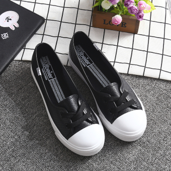 Gambar BEIER busana flat shoes putih wanita sepatu kanvas kasual (Hitam)