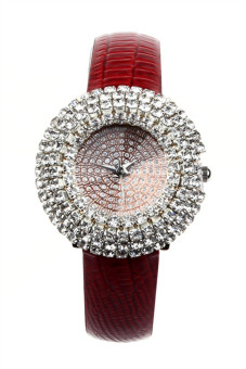 Berbintang Mewah Kulit Tatahan Berlian Imitasi Kuarsa Merah Womens Perhiasan  