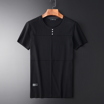 Gambar Busana katun warna solid leher bulat t shirt t shirt (T1747 hitam)