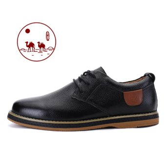 Gambar Camel Men s Genuine Leather Shoes Popular Flat Laceing LeatherShoes Business Lace up Flat Shoes(Black)   intl