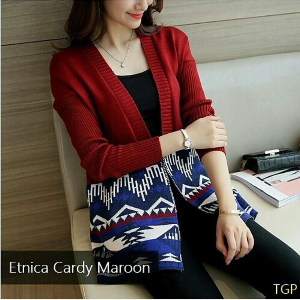 Cardigan Rajut Wanita Etnica Cardy Maroon