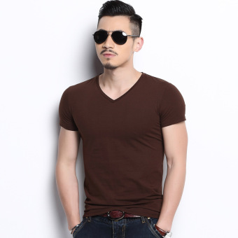 Gambar Casual Lycra solid color cotton short sleeved versatile bottoming shirt summer T shirt (Kopi warna)