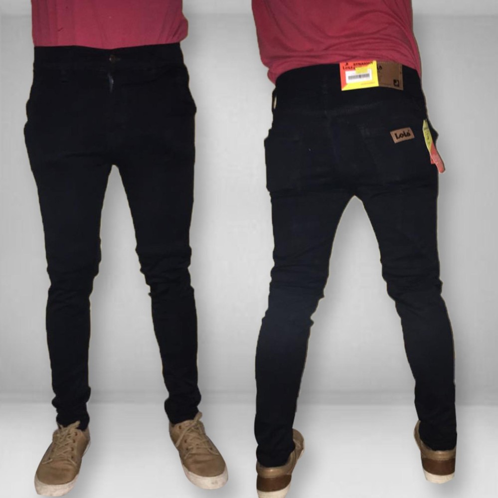 Celana Jeans Lois - Skinny Fit Pria - Stretch /Lentur /Ngaret - Hitam Dan Biru Wash