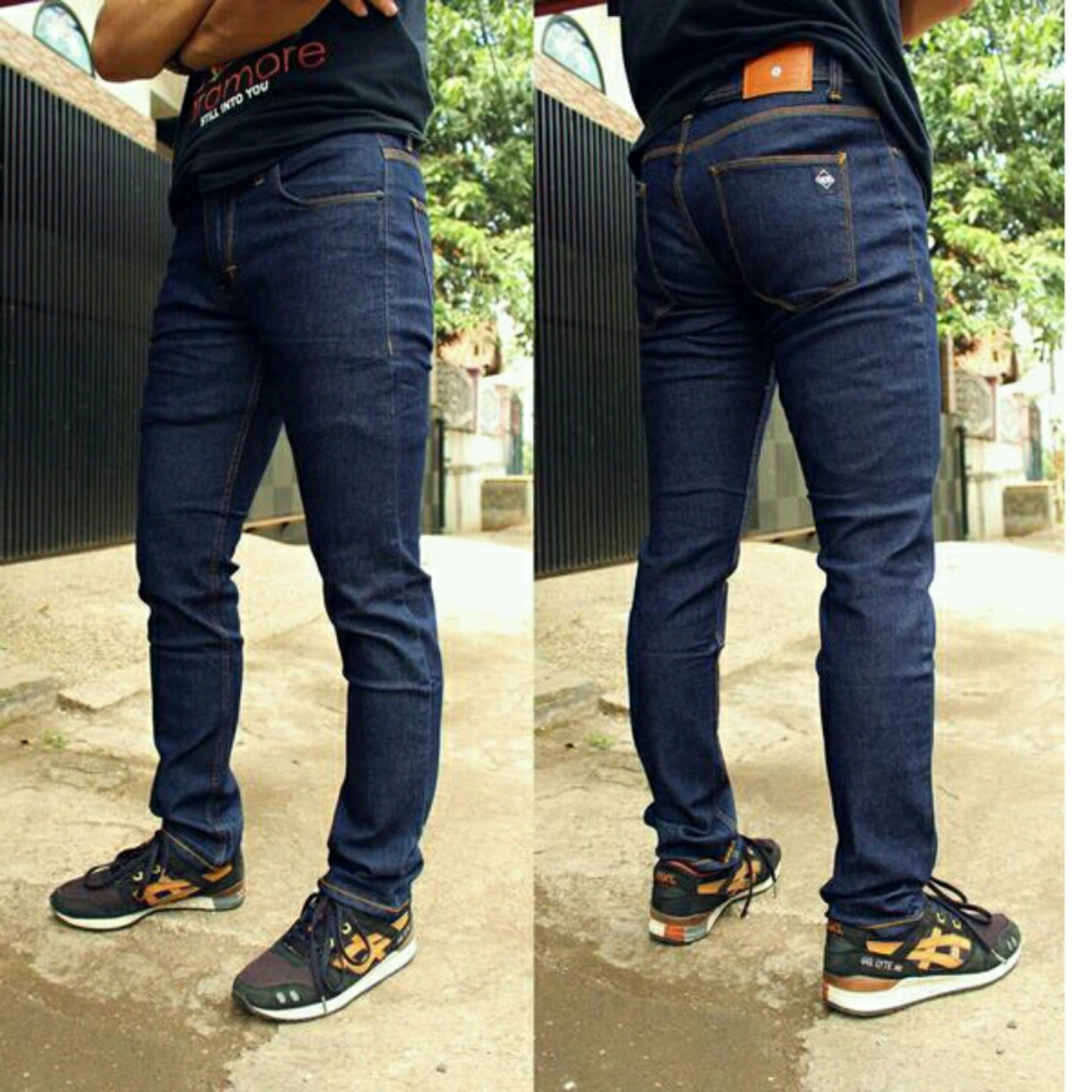 Celana jeans skiny fit pria keren premium - Blue garment - biru dongker