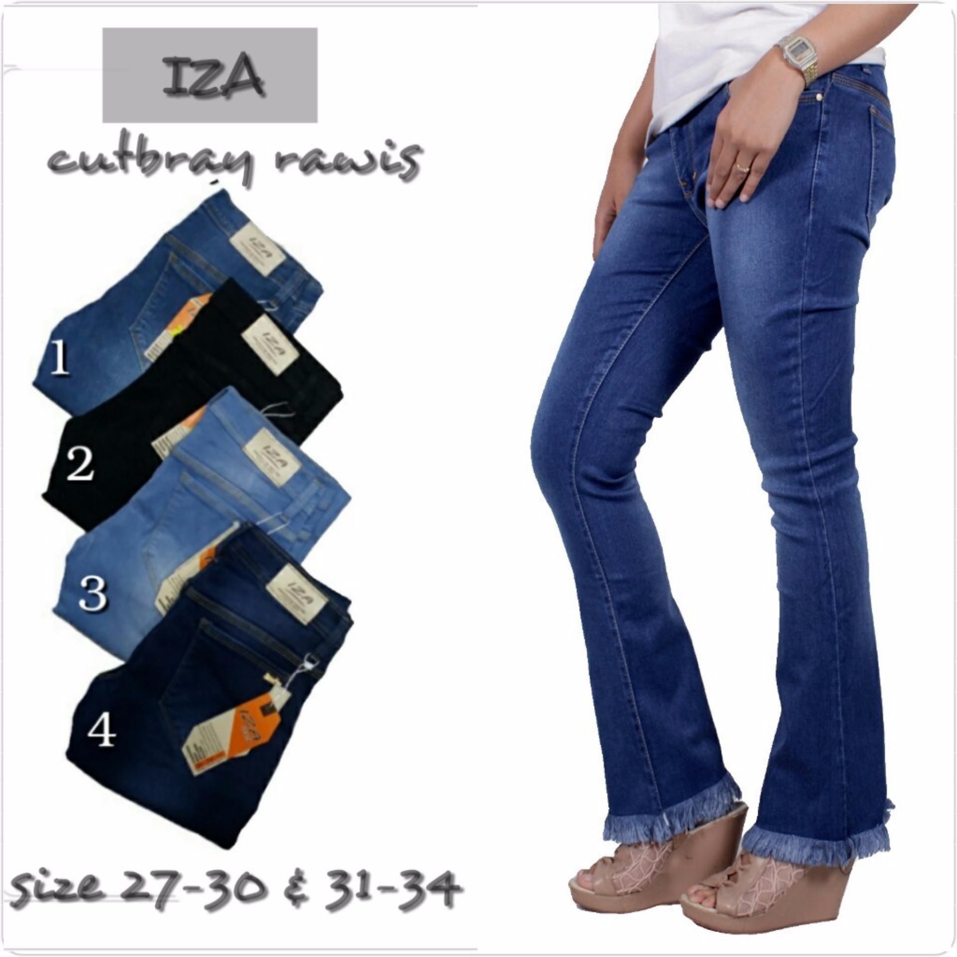 Celana Wanita Miss Hotty Fringe Cutbray  Biru Muda Jeans Rumbai Rawis