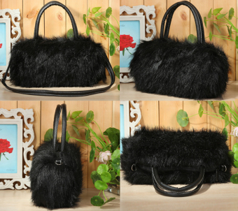 Cewek Wanita PU Kulit Dan Bulu Imitasi Atas Pegangan Tas Wanita Tas Bahu (hitam) - International April 2018 - 2 Cewek wanita PU kulit dan bulu imitasi atas pegangan tas wanita tas bahu (hitam) - International - 2