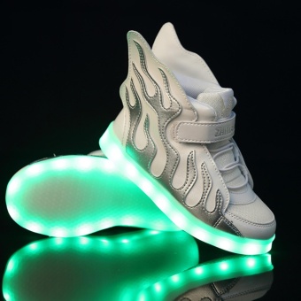 Gambar Children s LED lamp shoes boys and girls sneakers casual shoes twin  wing LED light sports shoes   White   intl