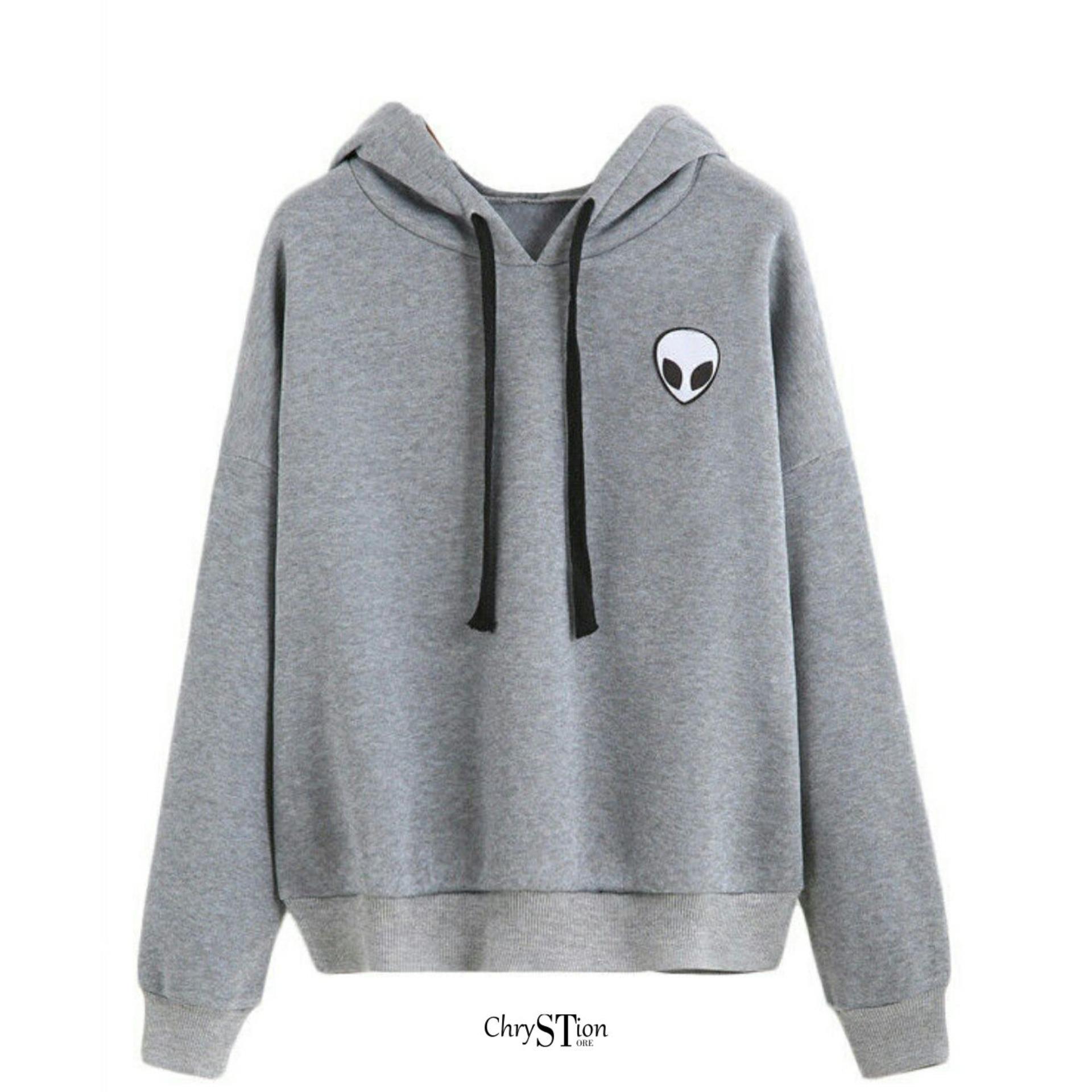 Chrystion Sweater Jacket Wanita Hoodie Lengan Panjang Sablon ALLIEN Hits