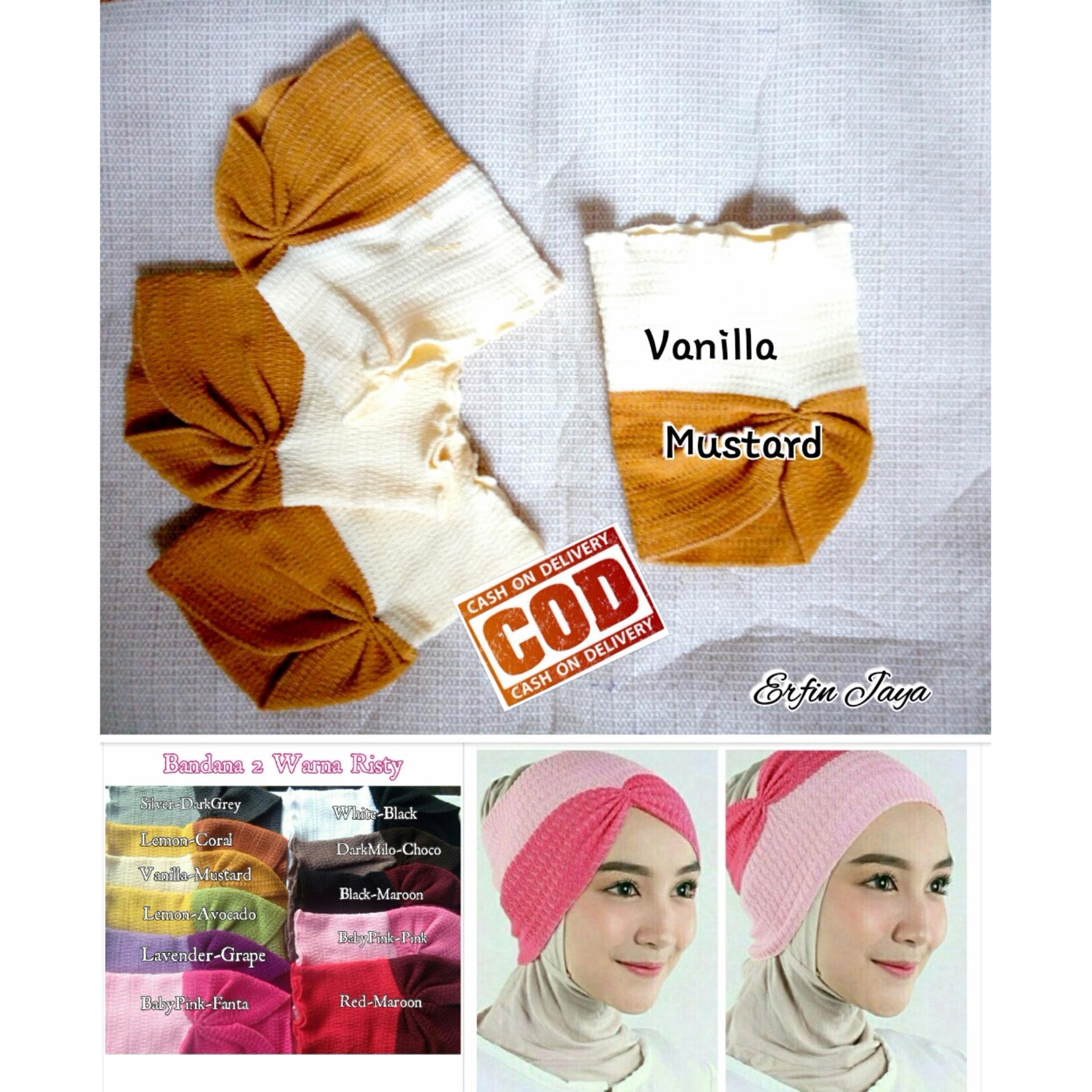 Ciput Risty Rajut Model Bandana  2 in 1 Kerut - 2 Warna - Dalaman Hijab Jilbab