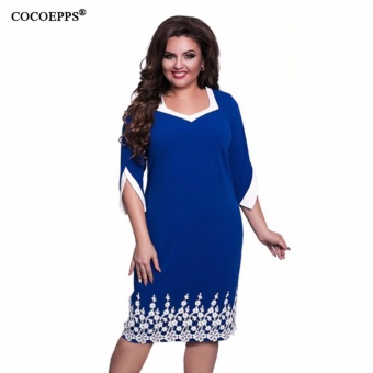 Gambar COCOEPPS Lace Patchwork Women Dress 2017 Summer Style Plus Size office Big Large Size Dress Casual Loose blue Dresses   intl
