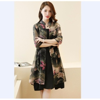 Gambar COCOEPPS Vintage Floral Printed Women Dress 2017 Summer 2 pieces Dresses Suits Korean Style Vestidos   intl
