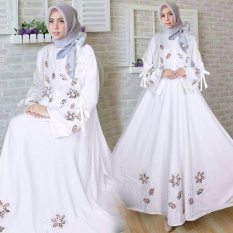 couple store cs - DRESS MUSLIM SYARI ELEGANT FLOWER PUTIH I COD I BAYAR TEMPAT I GAMIS I DRESS I STELAN I SWEATER I KEMEJA I BALOTELY I BUSUI I