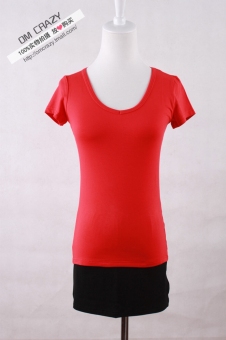 Hot Deals CRAZY2017 Korea Fashion Style Warna Solid Slim V-neck Wanita T-shirt Bottoming Kemeja (Merah) (Merah) Belanja Terbaik