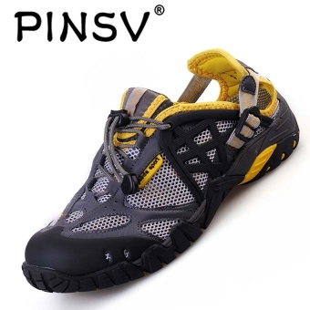 Gambar DANJI Men Sport Outdoor Hiking Shoes Breathable Trekking Shoes Trail Water Sandals Grey,Yellow   intl