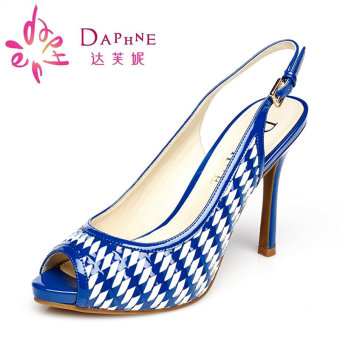 Daphne timbul kulit bergaris setelah sandal kosong sepatu wanita (Biru)