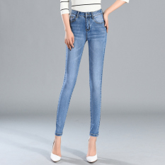 Dewi hitam ketat celana elastis kaki pensil celana stretch celana jeans (Cahaya biru) (