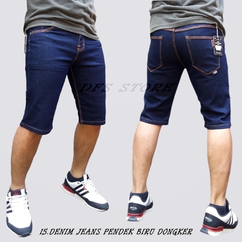 DFS Celana jeans denim skinny slimfit pensil pendek pria – Biru Dongker