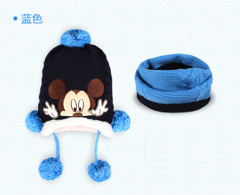 Gambar Disney Anak anak Topi Mickey Balaclavas Skaf Syal Dua Potong (Biru DZ96001A Topi Syal)