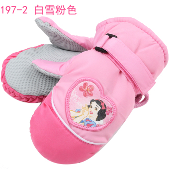 Gambar Disney anak perempuan ditambah beludru sarung tangan sarung tangan ski tahan air tahan untuk anak anak (197 2 salju merah muda)