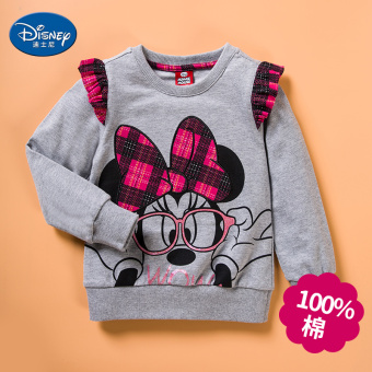 Gambar Disney leher bulat pullover sweater anak perempuan sweater (Cahaya bunga abu abu)