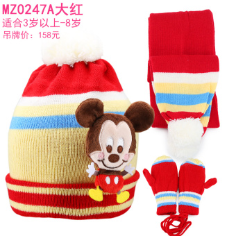 Gambar Disney Sayang Topi Anak Anak Laki laki Musim Dingin Topi Syal 2Pcs Set (MZ0247A merah)