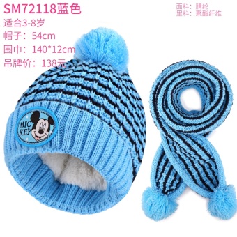 Gambar Disney Tambah Beludru Anak Laki laki Gadis Musim Dingin Topi Musim Dingin Anak anak Topi (SM72118 Biru)