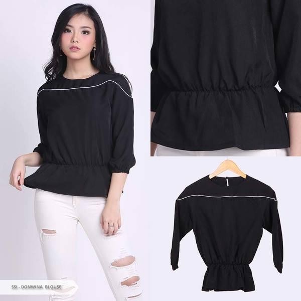 Donwina Plain Drawstring Blouse - Black Donwina Plain Drawstring Blouse - Black