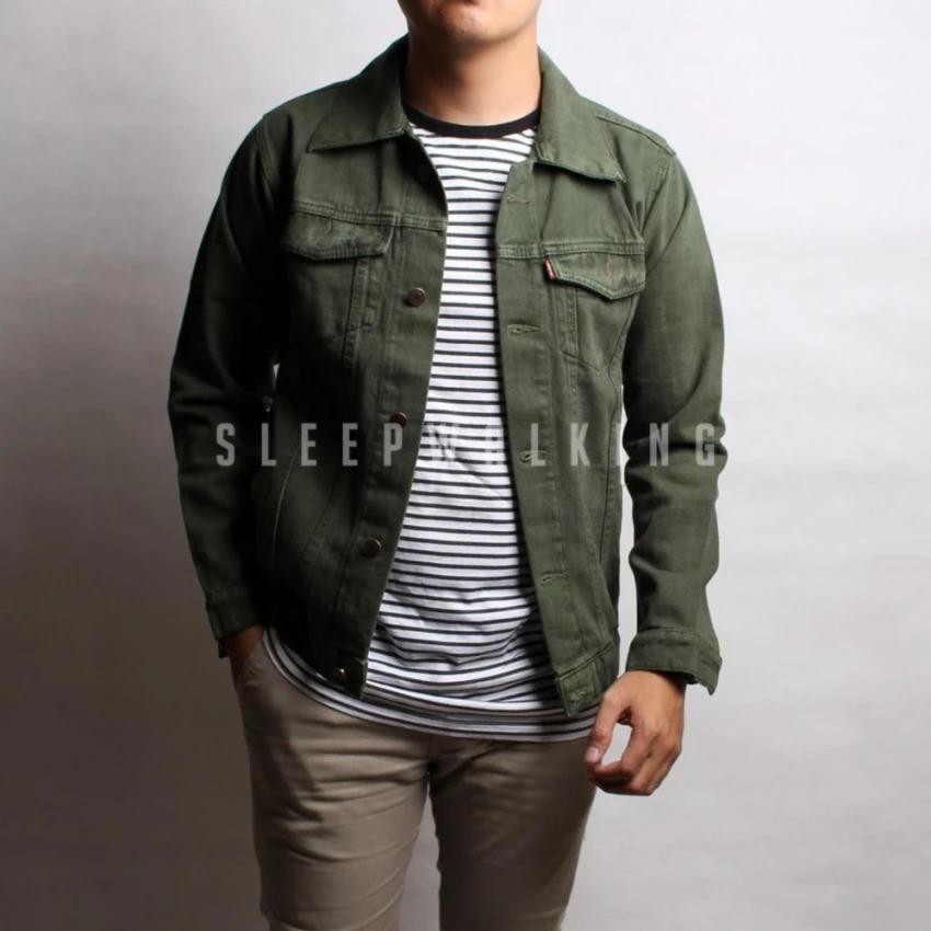 DS Jaket Denim Pria Exslusive Hijau Army