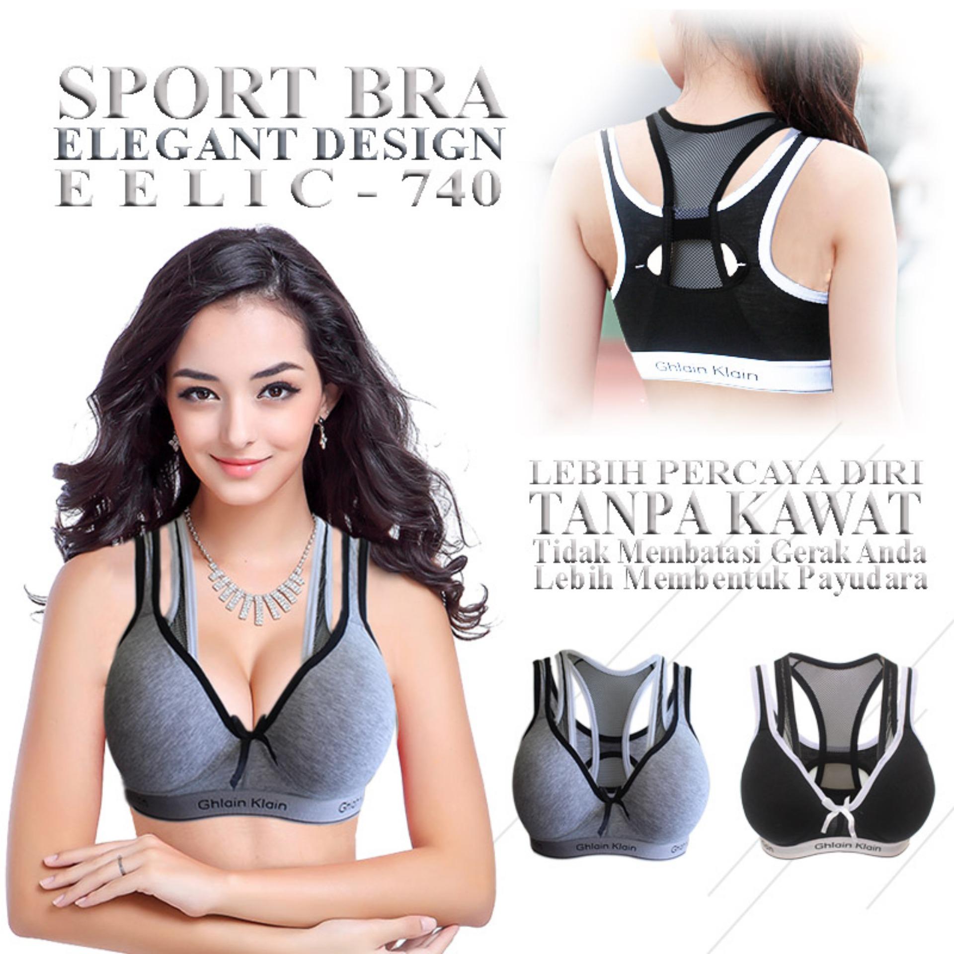 EELIC 740 Sport Bra 2pcs Warna Abu-Abu Dan Hitam Garis Putih .
