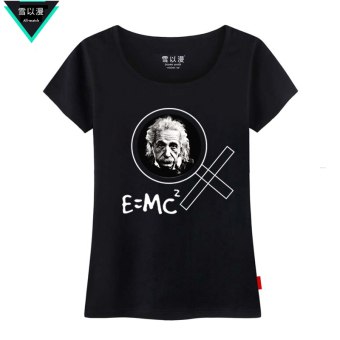 Gambar Einstein salju musim panas musim panas kapas lengan pendek t shirt (Hitam bagian pinggang)