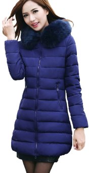 Gambar EOZY Fashion Wanita Jaket Perempuan Jaket Gaya Korea Turun Kembung Perempuan Menebalkan Bulu Panjang Mantel Jaket Mantel Musim Dingin (Biru Indah)