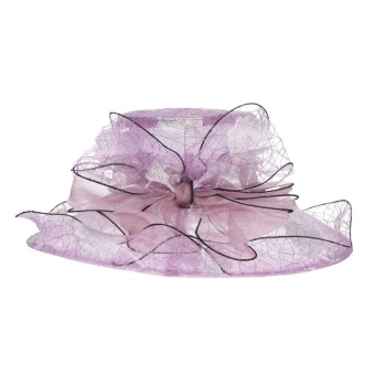 Gambar EOZY New Fashion Women Sun Hat Bowknot Mesh Summer Wedding Hat Wide Brim Floppy Beach Hats (Purple)   intl