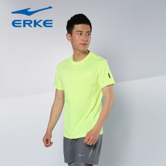 Gambar Erke lengan pendek musim panas baru leher bulat lengan pendek t shirt Kebugaran Pakaian (Neon kuning)