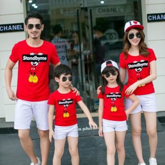 Gambar Family Sbm Mickey 2 Anak (Merah) 10507 Family Couple   BajuPasangan Keluarga   Kaos Keluarga