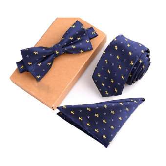 Gambar Fashion Polyester Silk Neckties + Handkerchief + Bow Tie Set SkinnyTies Pocket Square Towel Bowtie Wedding for Men