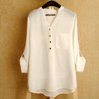 DeCouple Blouse Lengan Panjang - HITAM PUTIH/ Kemeja Kerja Wanita Formal / Baju Santai Kasual