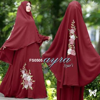 Gambar Flavia Store Gamis Syari Set 2 in 1 Bordir Bunga FS0505   MAROON   Baju Muslim Wanita Syar i   Gaun Muslimah   Maxi Dress Lengan Panjang   Hijab   Srmayra