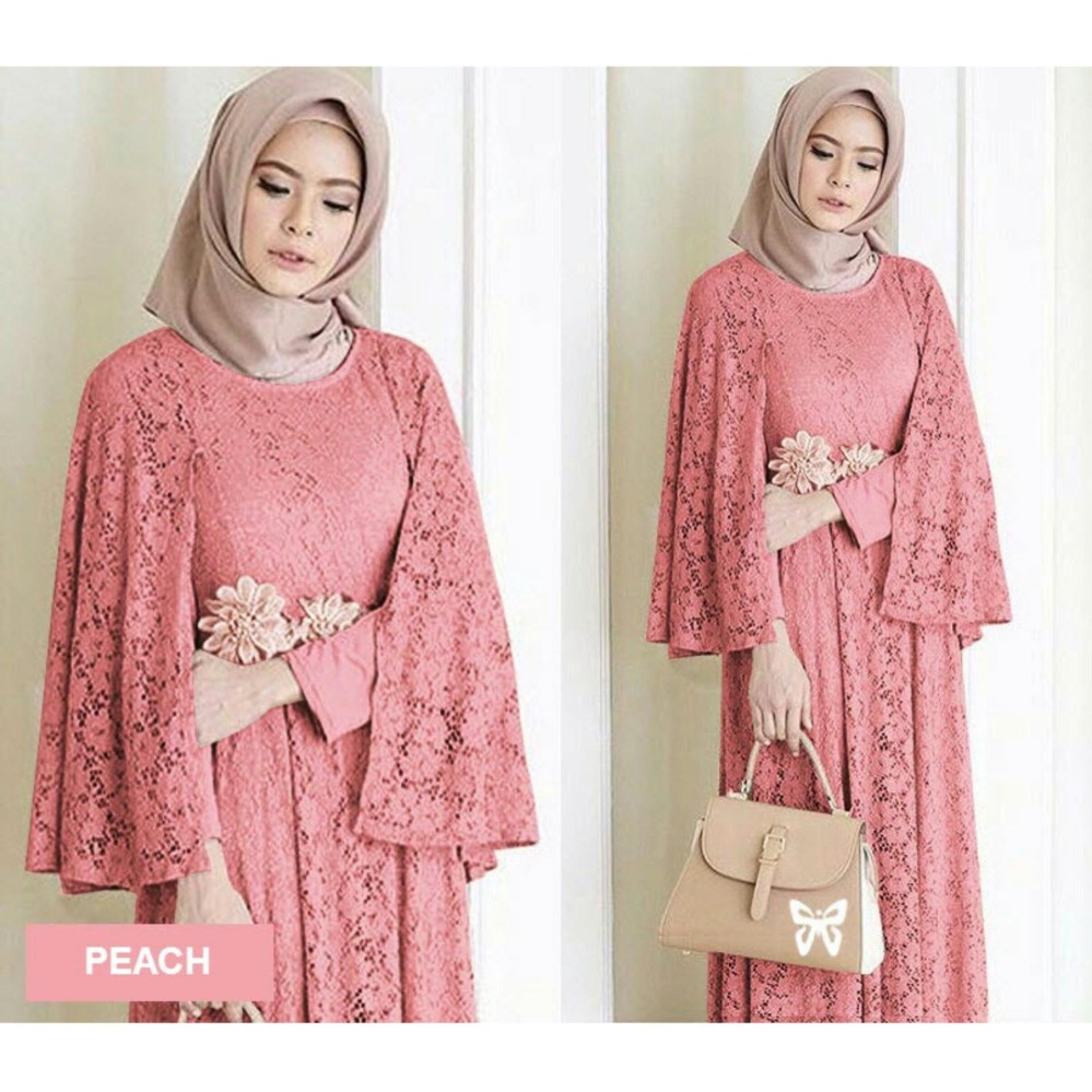 Flavia Store Maxi Dress Lengan Panjang FS0772 - PEACH / Gamis / Gaun Pesta Muslimah / Baju Muslim Wanita / Srregina