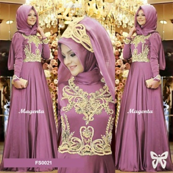 Gambar Flavia Store Maxi Dress Lengan Panjang Set 2 in 1 FS0021   MAGENTA   Gamis Modern   Gaun Pesta Muslimah   Baju Muslim Wanita   Hijab   Srprincess