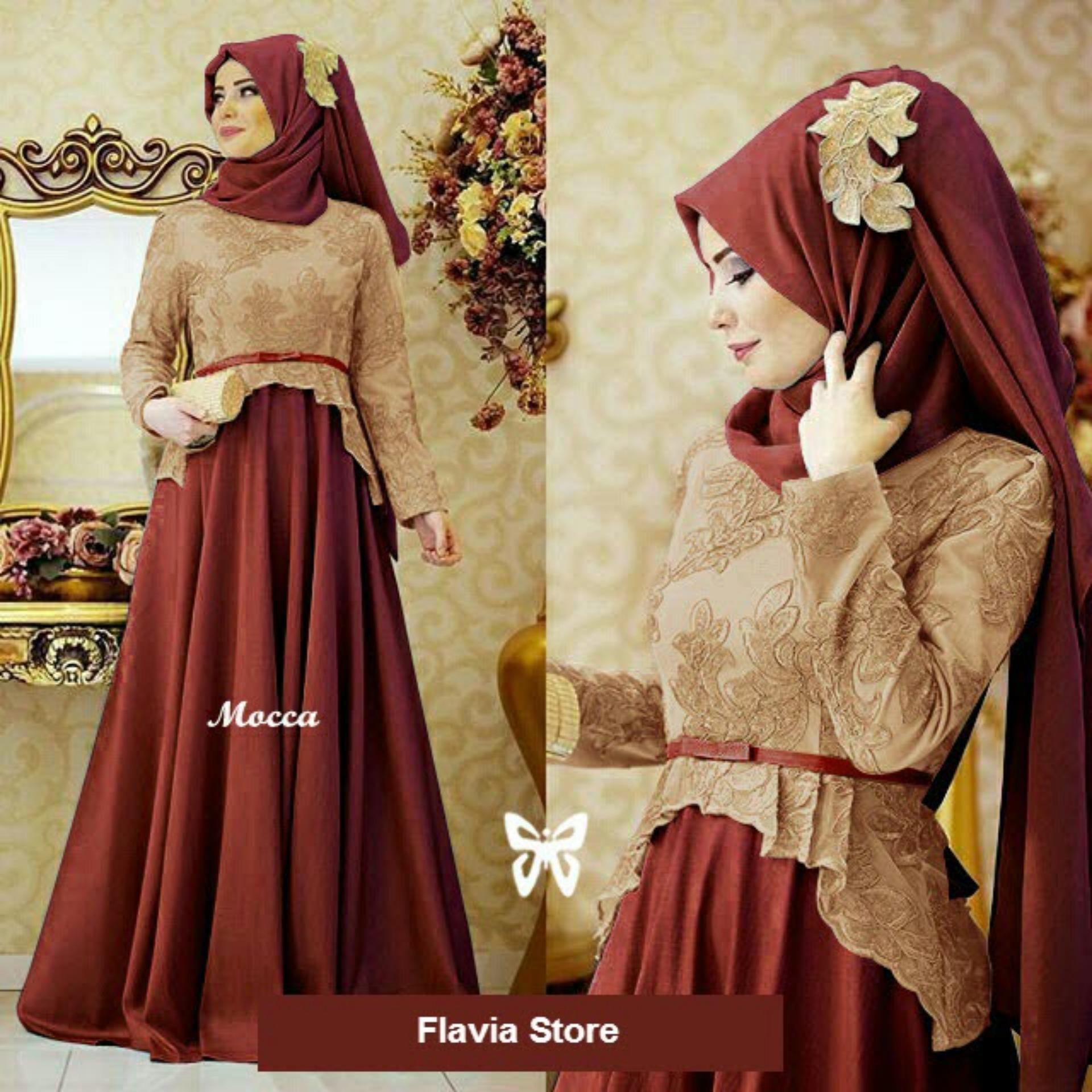 Flavia Store Maxi Dress Lengan Panjang Set 2 in 1 FS0488 - MAROON MOCCA / Gamis / Gaun Pesta Muslimah / Baju Muslim Wanita / Hijab / Sryolanda