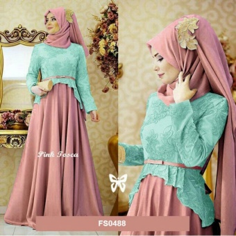 Gambar Flavia Store Maxi Dress Lengan Panjang Set 2 in 1 FS0488   PINK TOSCA   Gamis   Gaun Pesta Muslimah   Baju Muslim Wanita   Hijab   Sryolanda