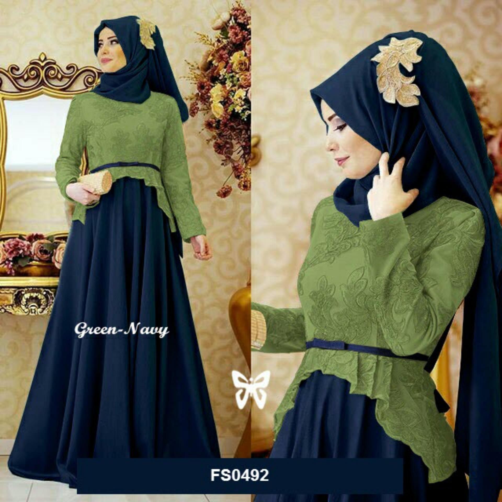 Flavia Store Maxi Dress Lengan Panjang Set 2 in 1 FS0488 - MAROON MOCCA / Gamis / Gaun Pesta Muslimah / Baju Muslim Wanita / Hijab / Sryolanda