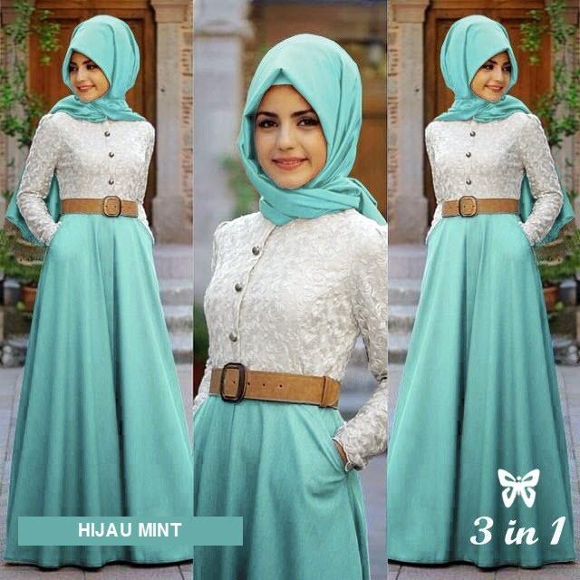 Flavia Store Maxi Dress Lengan Panjang Set 2 in 1 FS0767 - MERAH MARUN / Gamis / Gaun Pesta Muslimah / Baju Muslim Wanita / Hijab / Srmahira