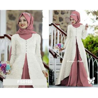 Gambar Flavia Store Maxi Dress Set 2 in 1 FS0160   PUTIH   Gamis   Gaun Pesta Muslimah   Baju Muslim Wanita   Hijab   Srcaroline