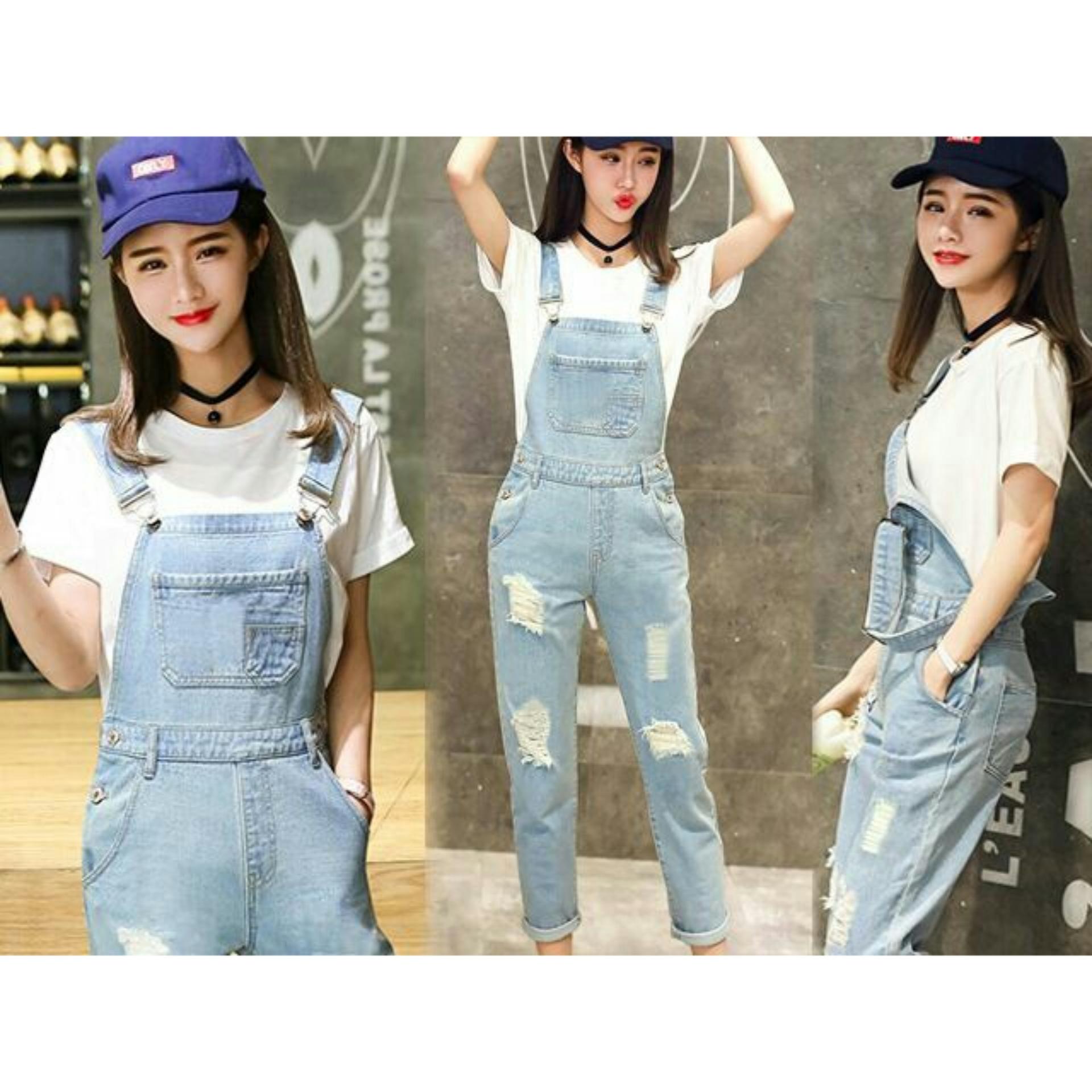 Harga Penawaran Flavia Store Overall Jeans Wanita Ripped FS0578 Flavia Store Overall Jeans Wanita Ripped FS0578 BIRU MUDA Celana Jumpsuit Baju Kodok