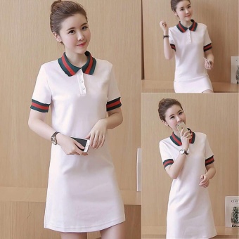 Gambar Flavia Store Polo Shirt Dress Lengan Pendek FS0378   PUTIH   Gaun Kaos Wanita   Baju Terusan   Rngucciwk