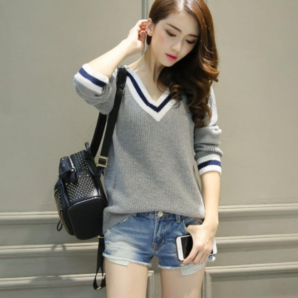Flavia Store Cardigan Panjang Wanita Rajut Salur FS0548 - MULTICOLOR / Kardigan / Sweater / Jaket / Baju Hangat / Rnangela