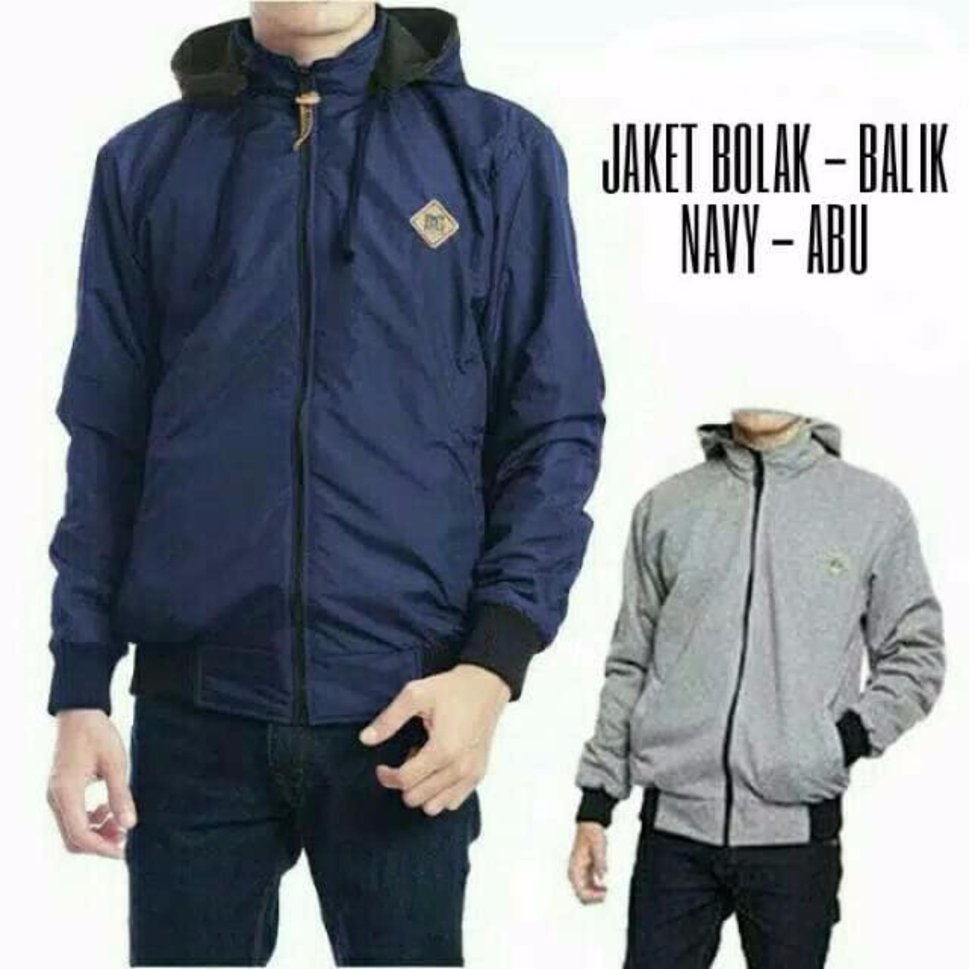 Forwad Jaket Parasut Bolak-Balik Navy Pria-Dark Grey