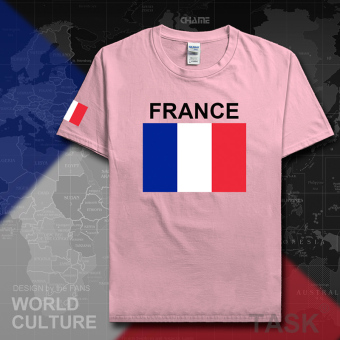 Gambar France sepak bola kapas t shirt pria lengan pendek kemeja pakaian (Lengan pendek cahaya merah muda hitam kata)